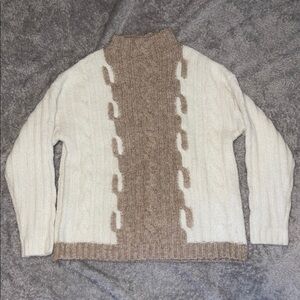 Willow Cream & Brown Sweater • Cable Knit • Cozy Soft Knit • Size S